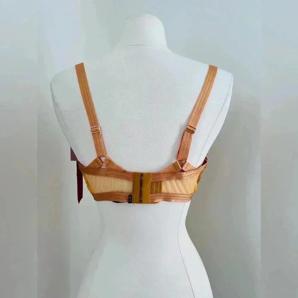 Sheer Lace Bralette & High Waist Brief Set - Gold - Picture 7 of 16